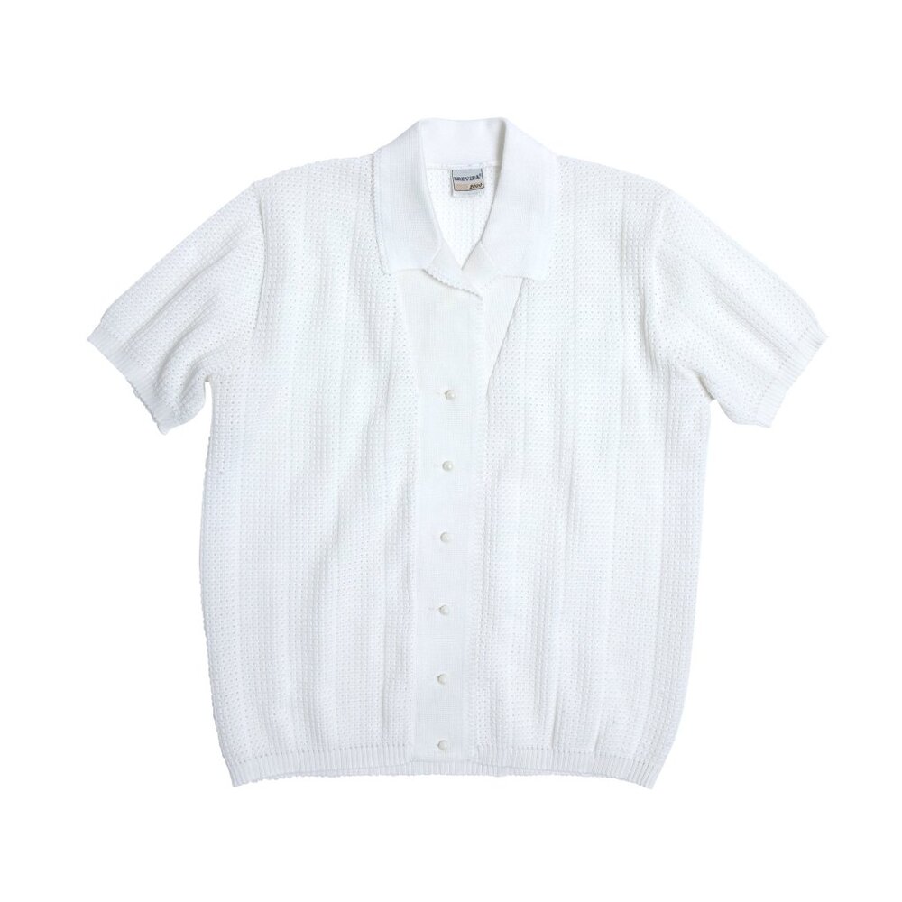 TREVIRA (Germany) Waffle Knit Picot Collar Polo Shirt : S